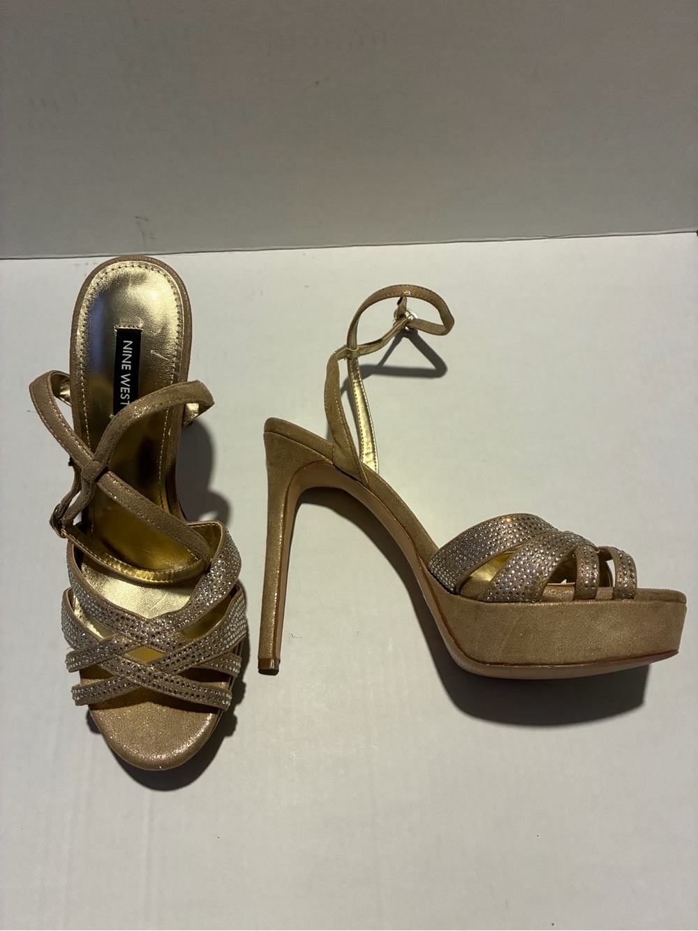 Nine West Gold Metallic and Nude Platform Stiletto Sandals LLC